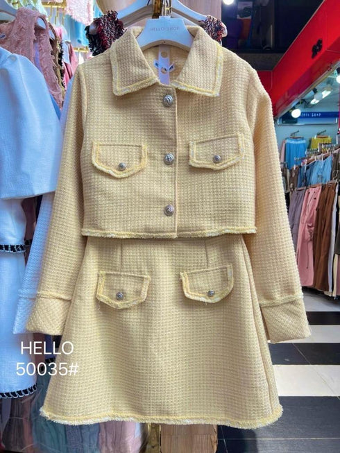Tweed Co-Ord Sets Colar Down Jackets With Skirts